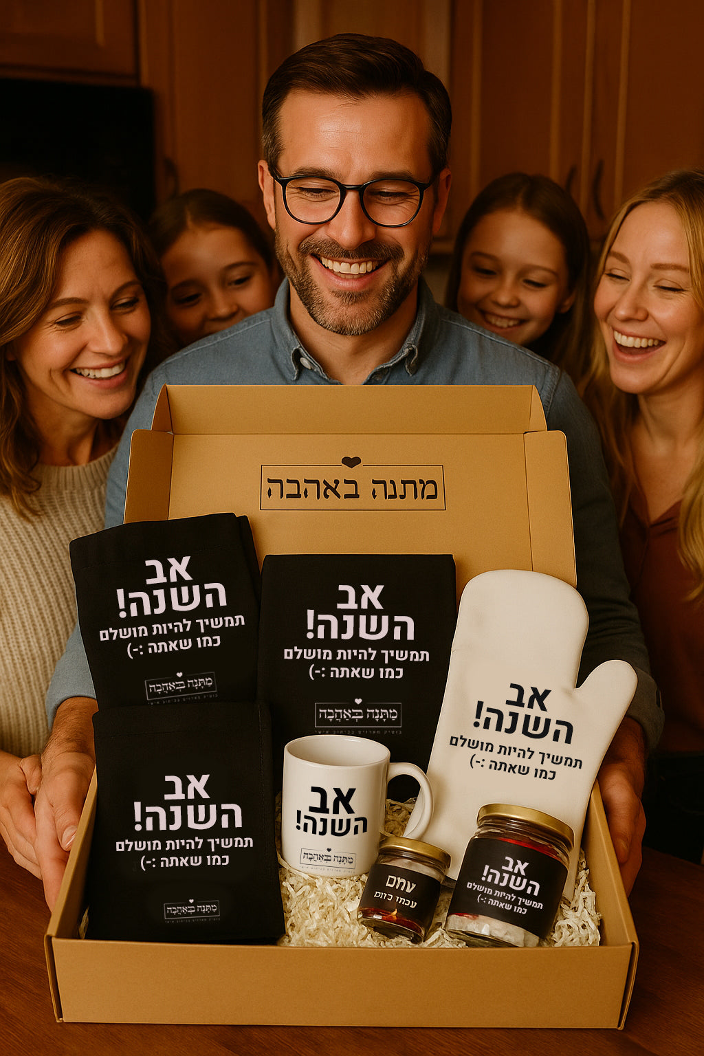 מארז מתנה למטבח כולל שם והקדשה אישית - דגם סלע שחור (כל הגדלים)