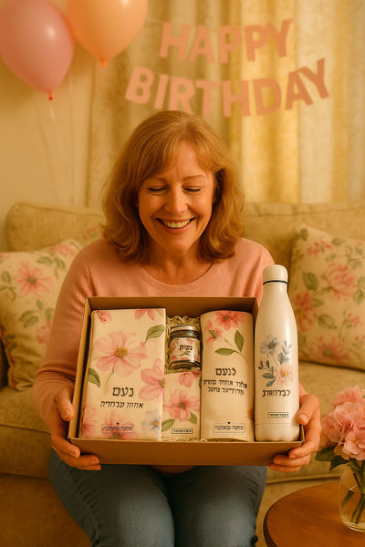 מארז מתנה לאישה כולל שם והקדשה אישית - דגם פרחי בר (כל הגדלים)
