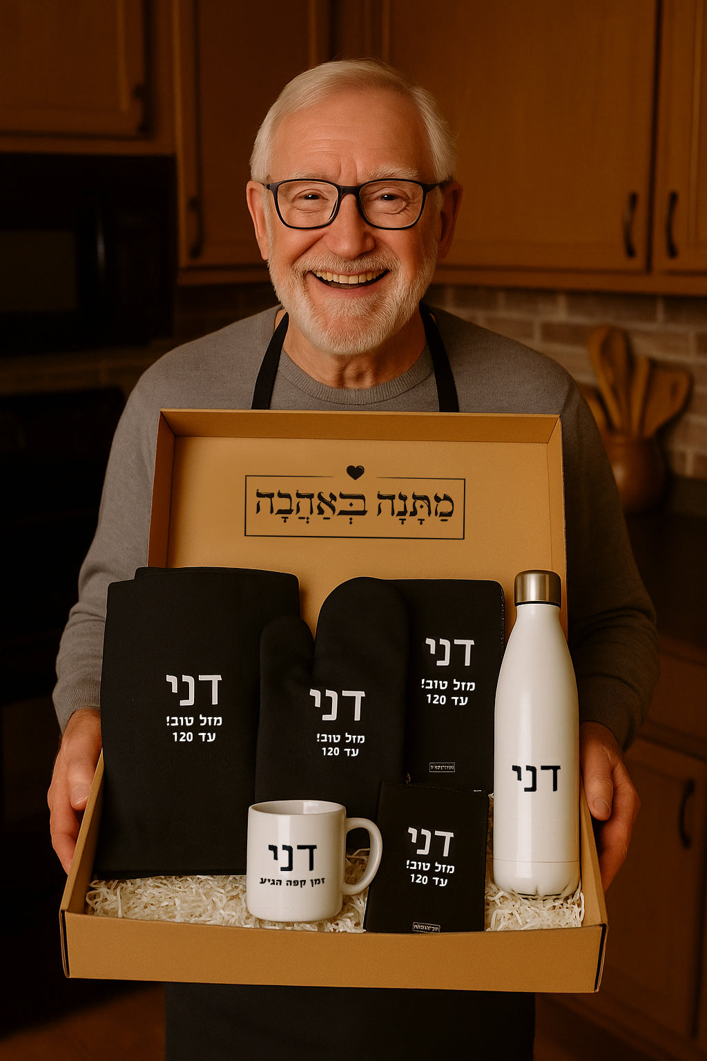 מארז מתנה למשרד כולל שם והקדשה אישית - דגם סלע שחור (כל הגדלים)