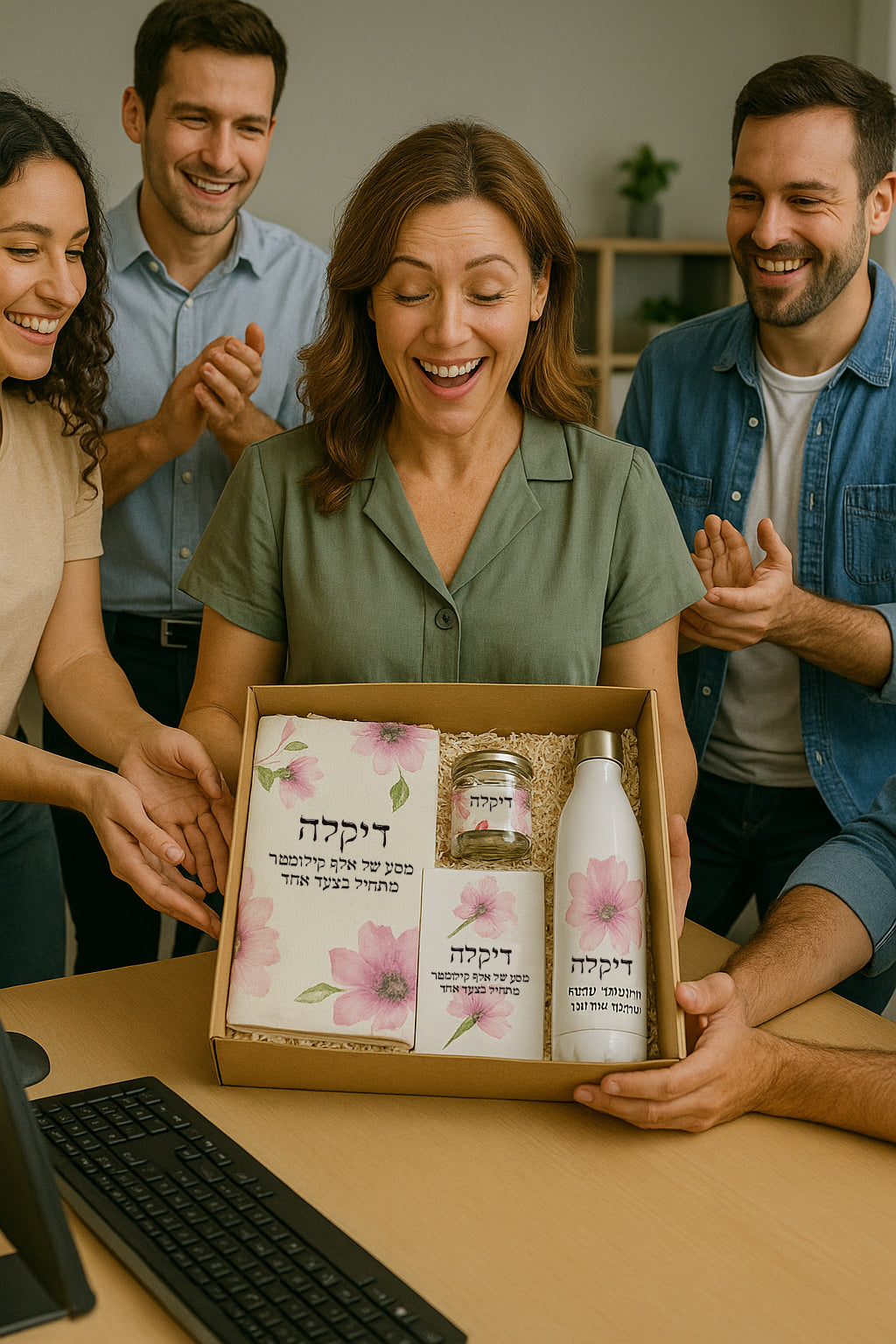 מארז מתנה לאישה כולל שם והקדשה אישית - דגם פרחי בר (כל הגדלים)