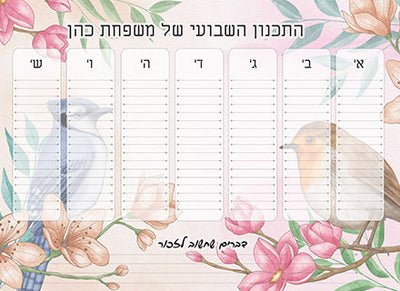 לוח תכנון שבועי כולל טוש מחיק ושם משפחה