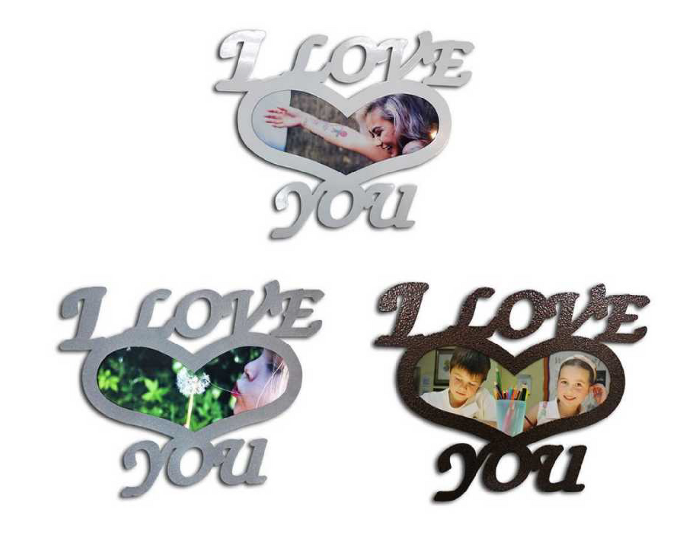 מסגרת מתכת I LOVE YOU עם תמונה בעיצוב אישי - דגם לב