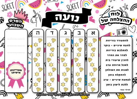 לוח ההצלחה שלי כולל טוש מחיק ושם אישי- חד קרן