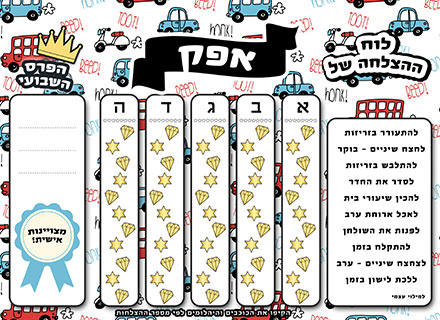 לוח ההצלחה שלי כולל טוש מחיק ושם אישי- מכוניות