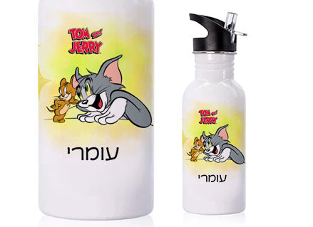 בקבוק אקולוגי נירוסטה עם שם אישי- דגם טום וג'רי