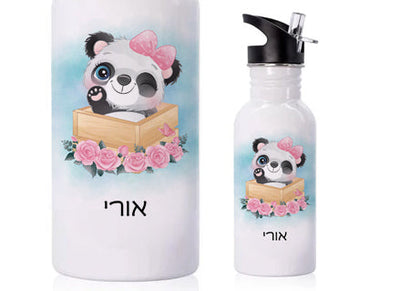 בקבוק אקולוגי נירוסטה עם שם אישי- דגם פנדה